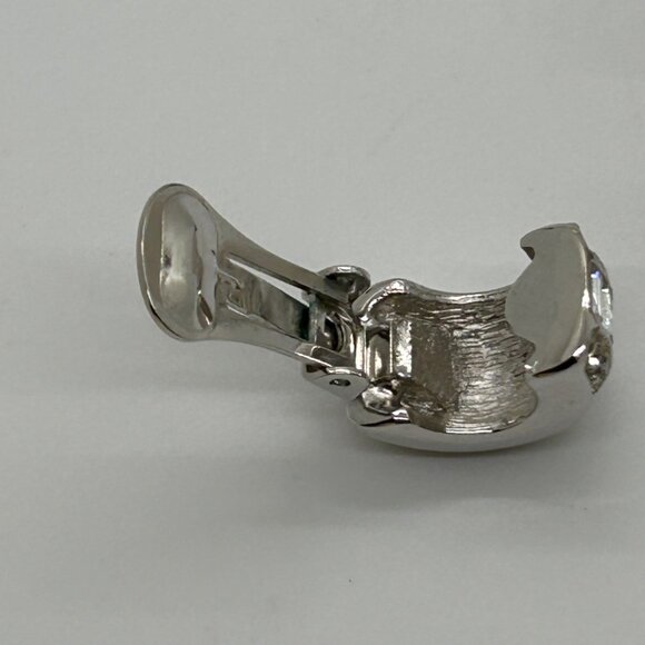 Christian Dior Vintage Clip-On Earrings With Rhinestones & Silver-Tone Metal - Picture 8 of 16